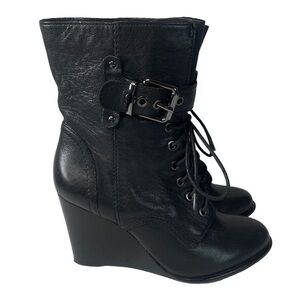 Kenneth Cole Reaction Heart of Gold Black Leather Lace-Up Size Zip Mid-Calf Boot